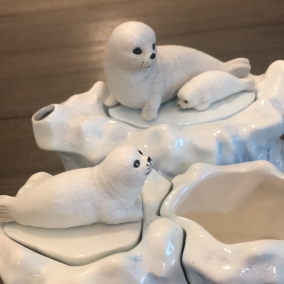 Rare OCI Omnibus Fitz & Floyd seal mother and pup on ice tea set pot sugar cream - Picture 12 of 16